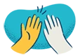 illustration: a yellow and a gray hand above a bean-shaped blob