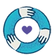 three intertwined arms embracing a purple heart